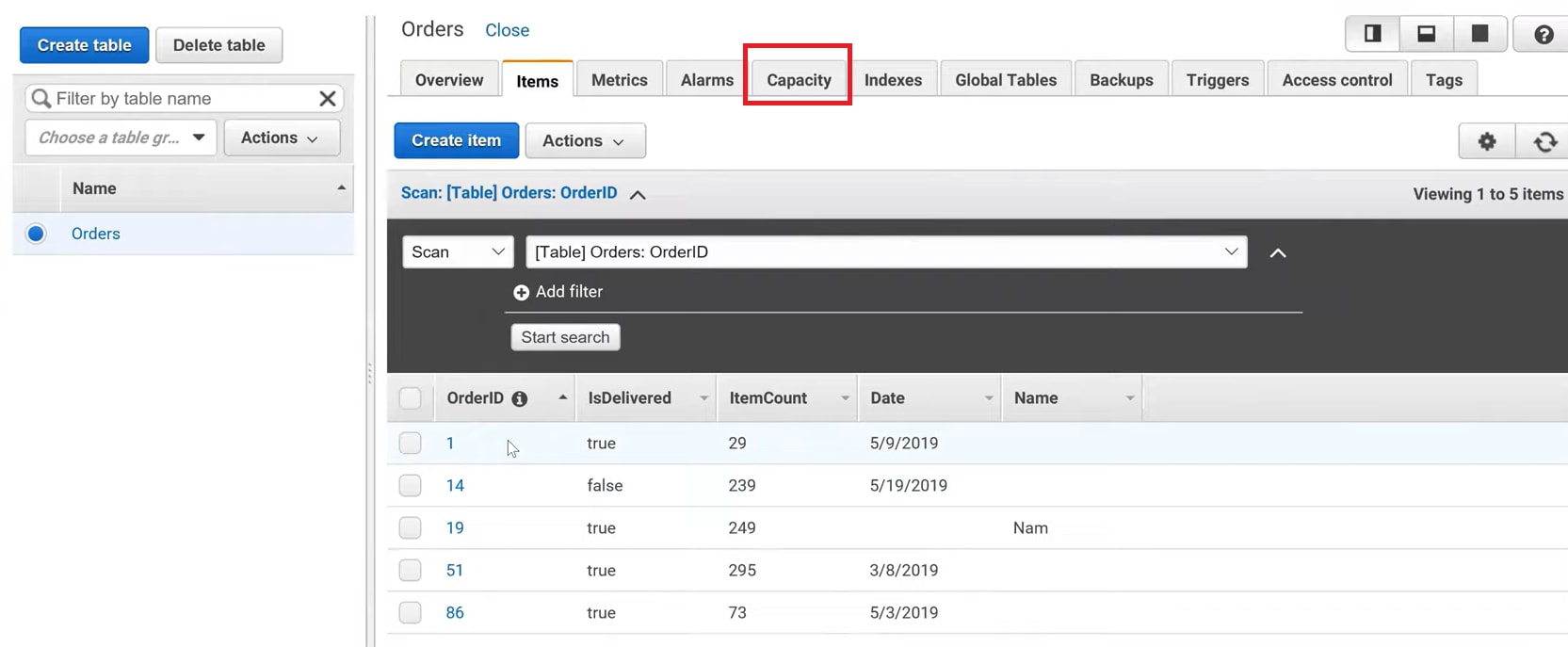DynamoDB Azure - Items in the Table